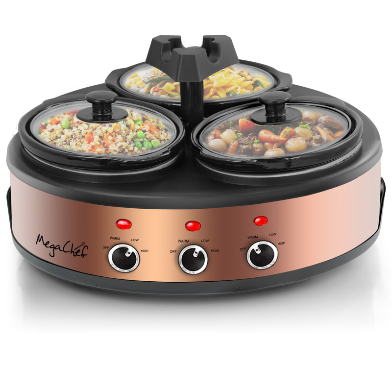 Mega Chef Qt. Round Triple Slow Cooker and Buffet Server & Reviews